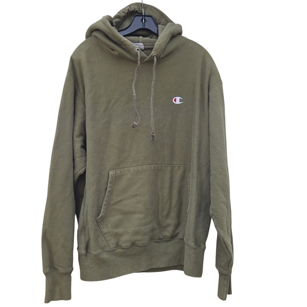 Champion Reverse Weave Hoodie C Logo  Large Khaki Green Sporty Athletic Neutral